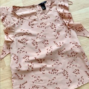 H&M Flutter Sleeve Feather Print Blouse